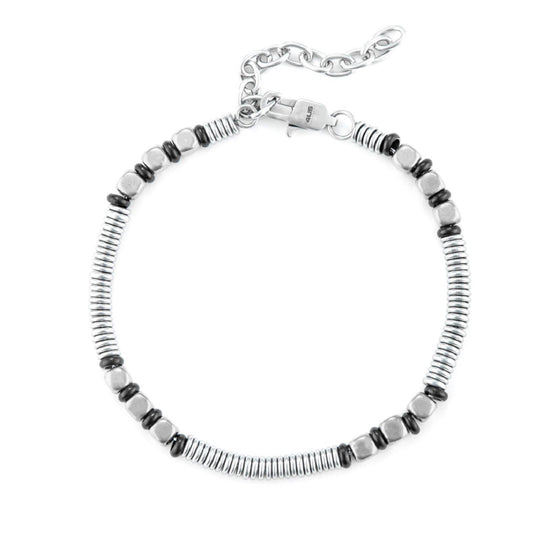 Bracciale 4US Cesare Paciotti uomo in acciaio con ematite nere e argentate 4UBR6728-1