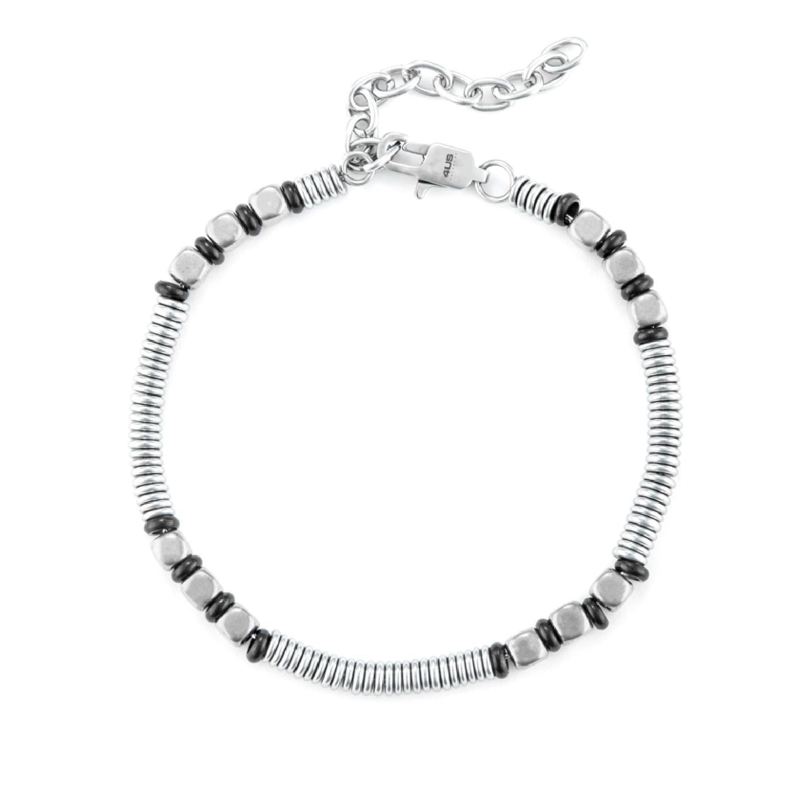 Bracciale 4US Cesare Paciotti uomo in acciaio con ematite nere e argentate 4UBR6728-1