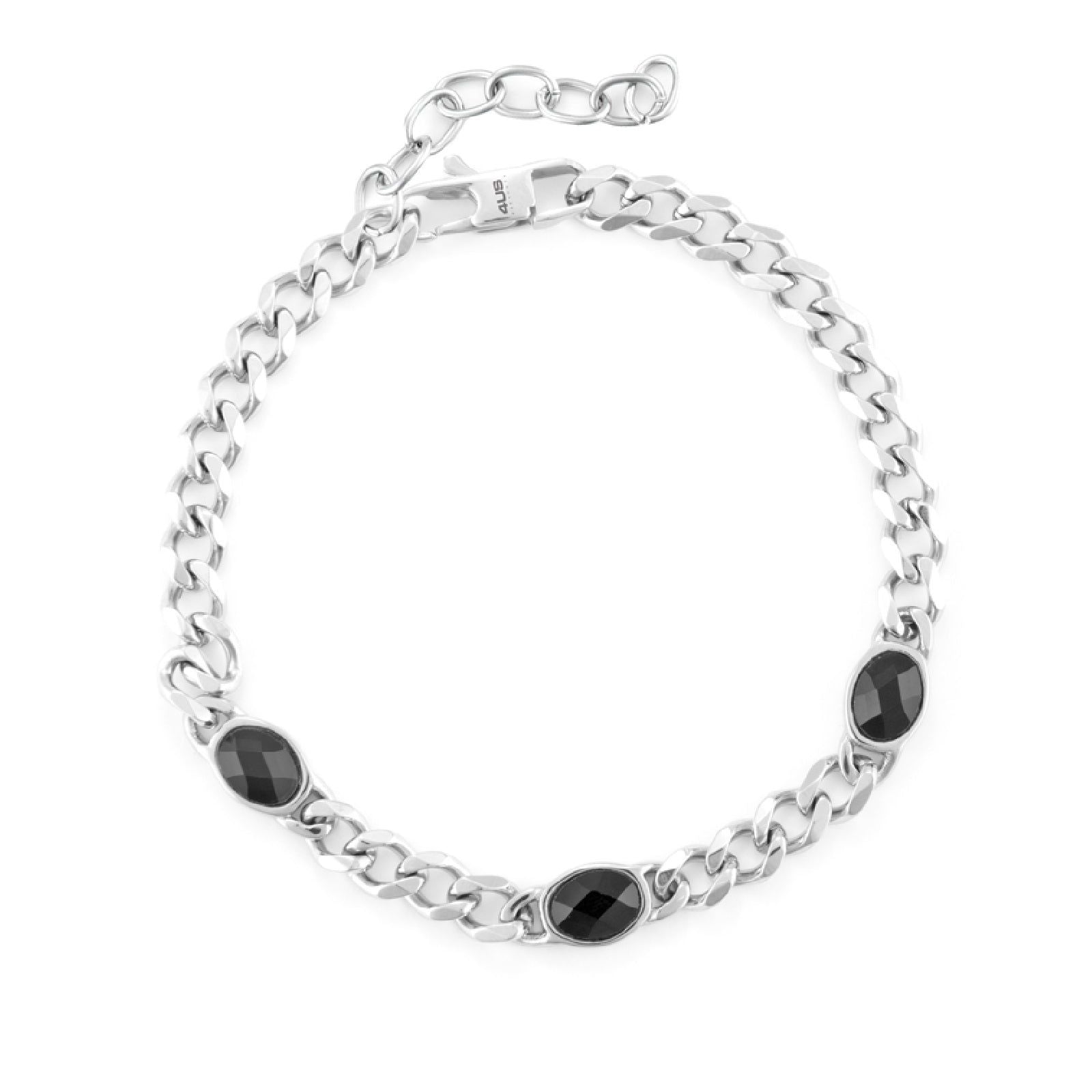 Bracciale con pietre 4US Cesare Paciotti uomo acciaio con tre zirconi neri 4UBR6796-1