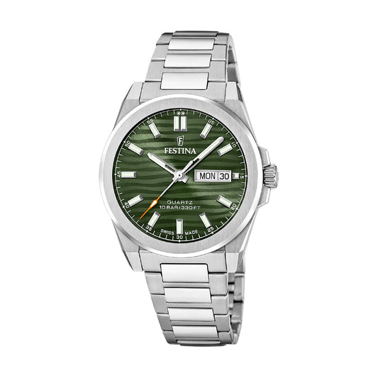 Orologio uomo Festina in acciaio quadrante verde e datario MISURA UNICA