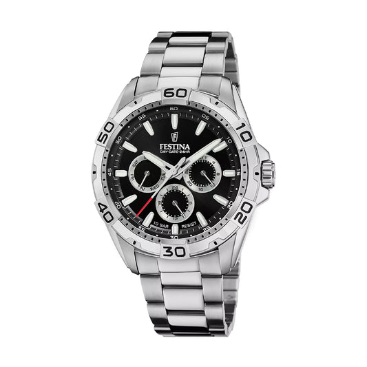 Orologio Festina Multifunzione da uomo in acciaio con quadrante nero MISURA UNICA