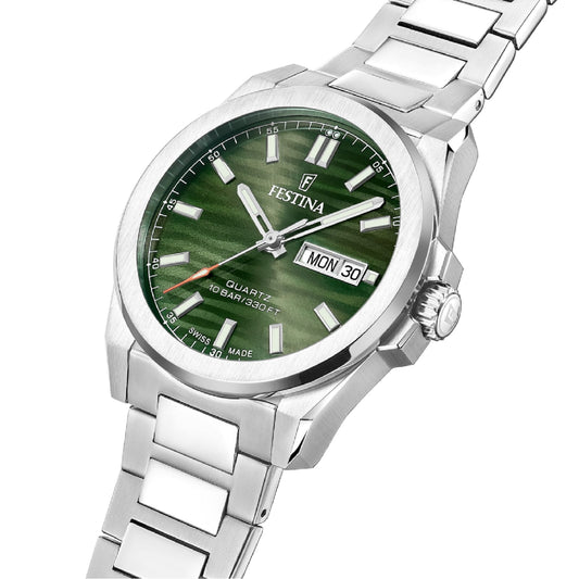 Orologio uomo Festina in acciaio quadrante verde e datario MISURA UNICA