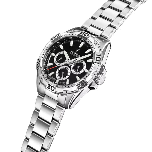 Orologio Festina Multifunzione da uomo in acciaio con quadrante nero MISURA UNICA