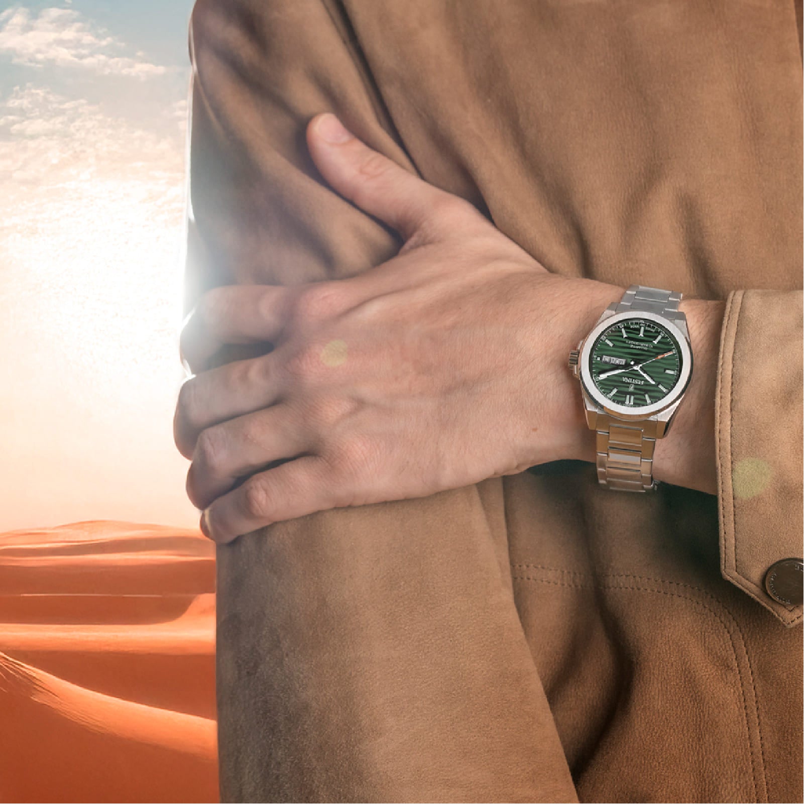 Orologio uomo Festina in acciaio quadrante verde e datario MISURA UNICA