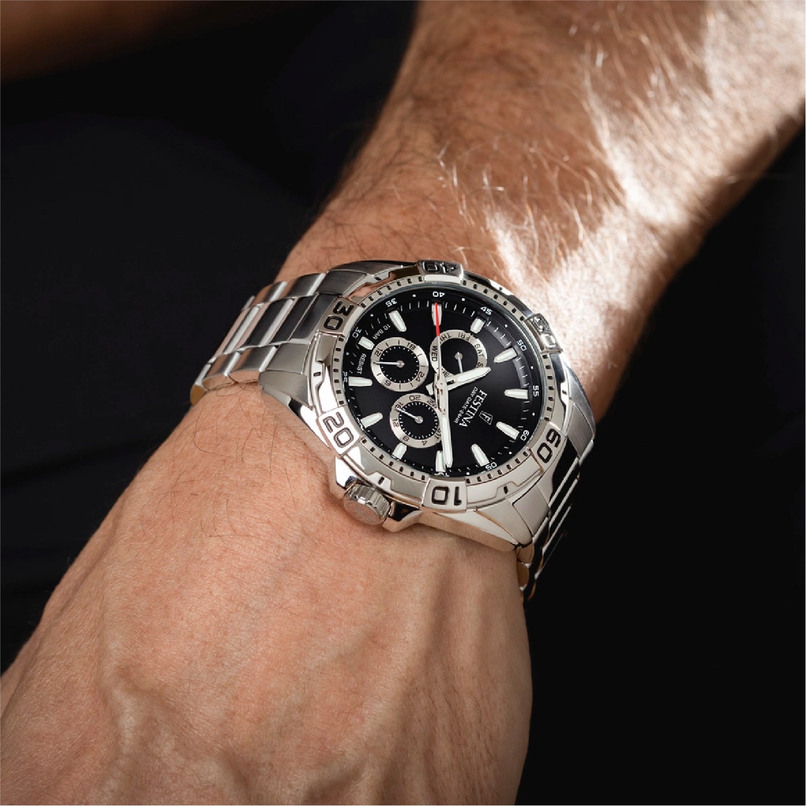 Orologio Festina Multifunzione da uomo in acciaio con quadrante nero MISURA UNICA