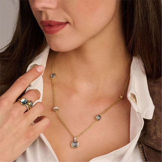 Collana TI SENTO Milano doppia catena dorata pietre pendenti MISURA UNICA