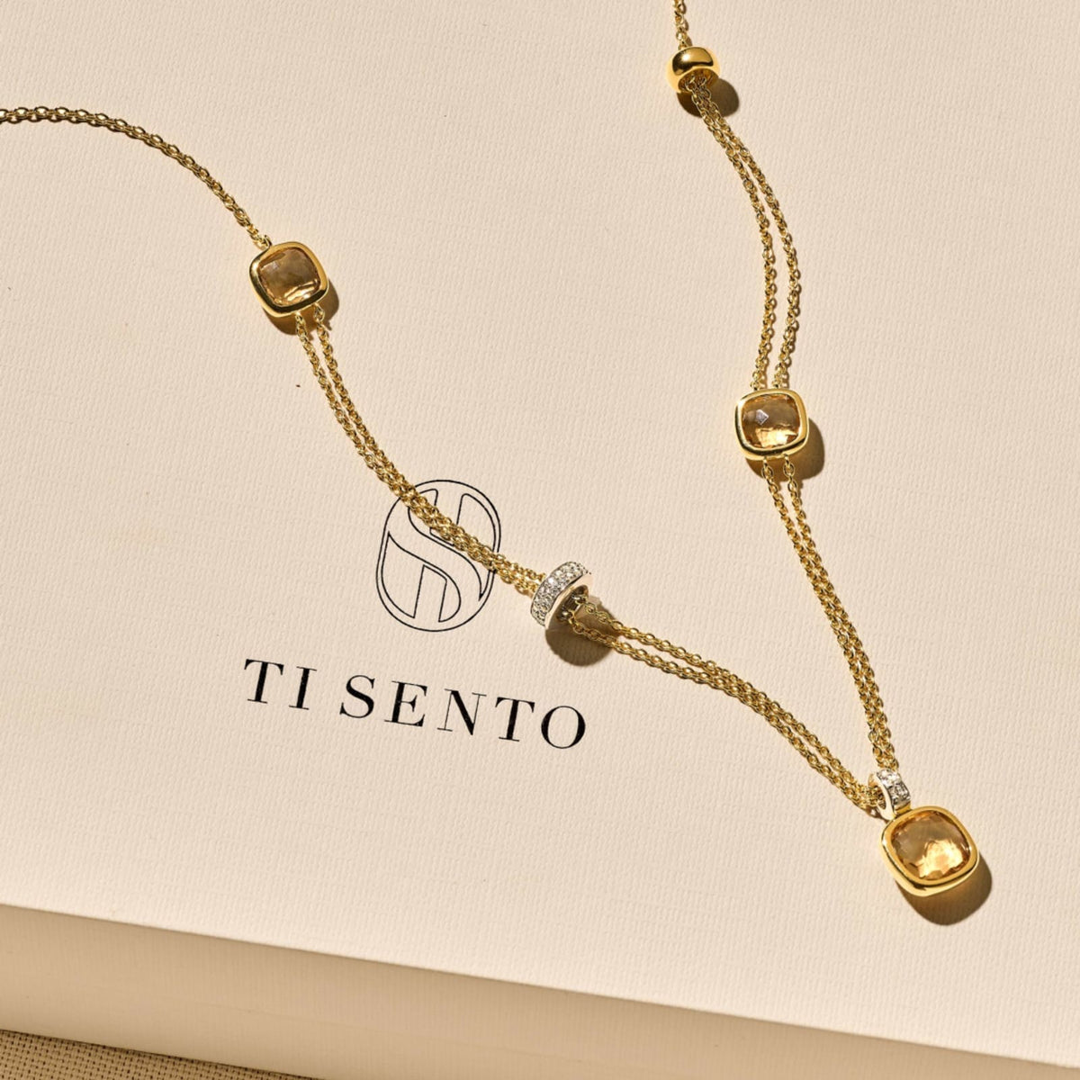Collana catena Ti Sento in argento placcato oro e zirconi MISURA UNICA