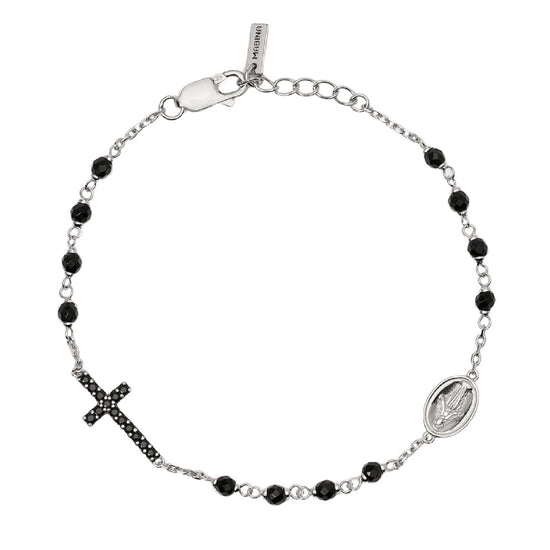 bracciale catena mabina uomo mystical in argento 925 con croce di zirconi neri e madonnina 533832