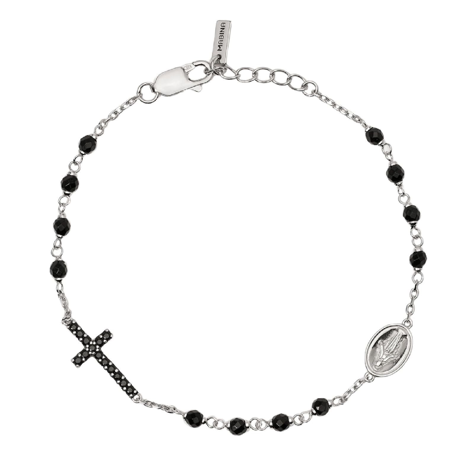 bracciale catena mabina uomo mystical in argento 925 con croce di zirconi neri e madonnina 533832