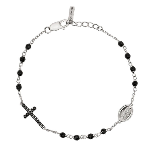 bracciale catena mabina uomo mystical in argento 925 con croce di zirconi neri e madonnina 533832