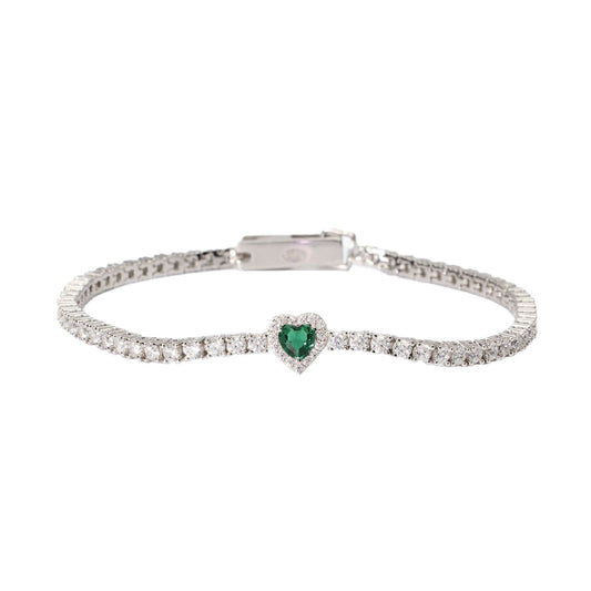 bracciale tennis donna collezione mabina love affair argento con cuore verde e zirconi bianchi 533837 16