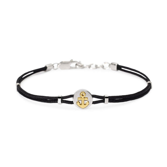 bracciale uomo mabina uomo cruise nylon nero cerchio in argento e ancora dorata 533847