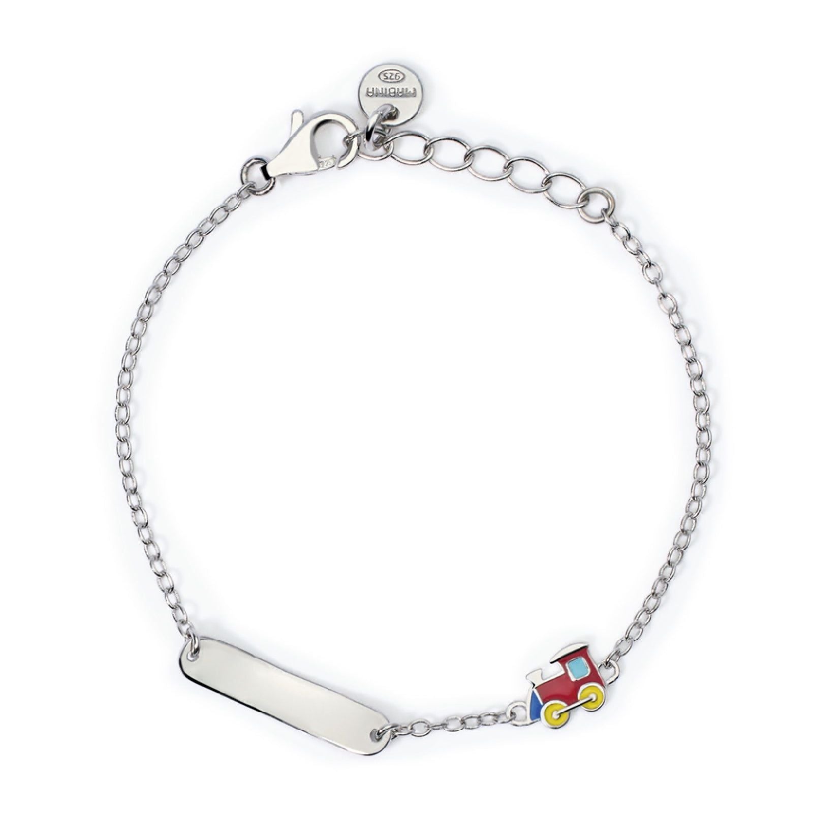 bracciale bambino mabina junior train tag in argento con piastra e trenino 533862