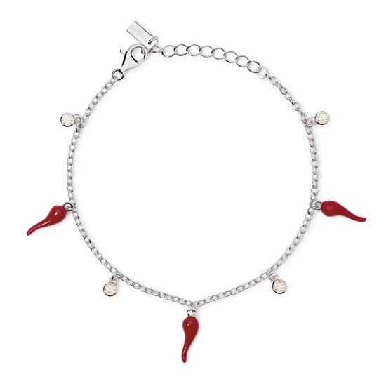 bracciale donna mabina over the luck in argento cornetti rossi e zirconi 533895
