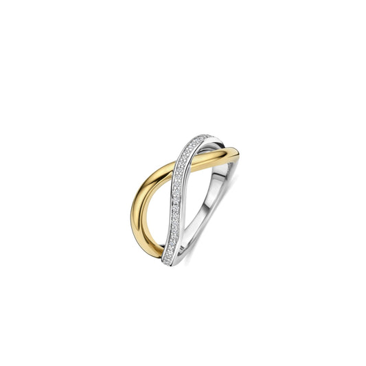 Anello intreccio Ti Sento in argento e placcato oro e zirconi 14