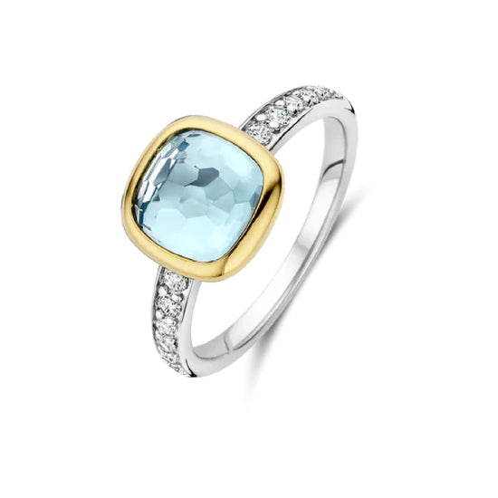 Anello TI SENTO Milano in argento con zircone azzurro centrale 14