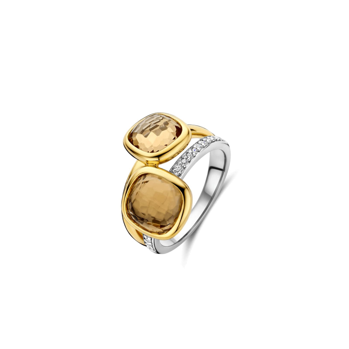 Anello Ti Sento in argento e placcato oro con zirconi marroni 14