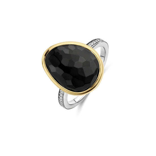 Anello TI SENTO Milano in argento bicolor con pietra nera 14