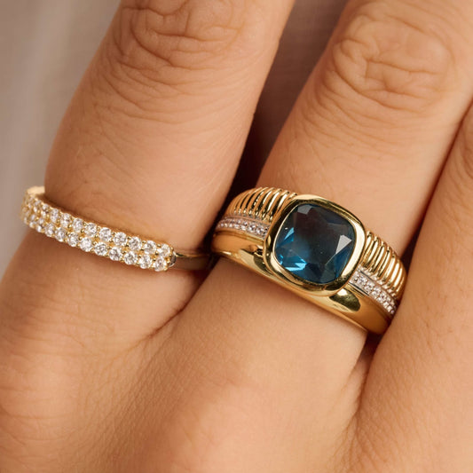 Anello Ti Sento in argento e placcato oro con zircone blu 14