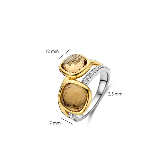 Anello Ti Sento in argento e placcato oro con zirconi marroni 14