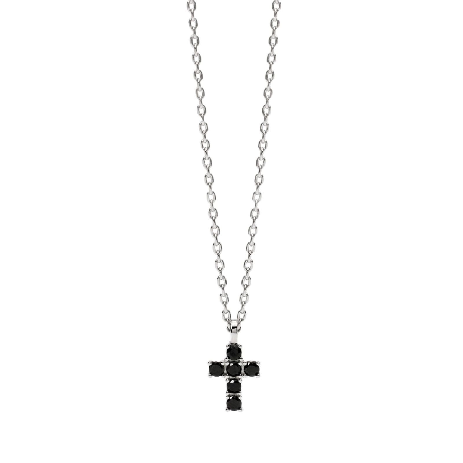 collana girocollo mabina uomo mystical in argento 925 con croce di zirconi neri 553676