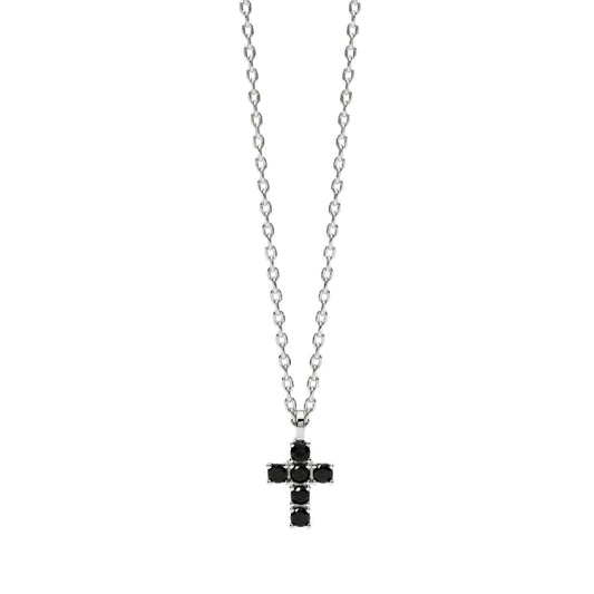 collana girocollo mabina uomo mystical in argento 925 con croce di zirconi neri 553676