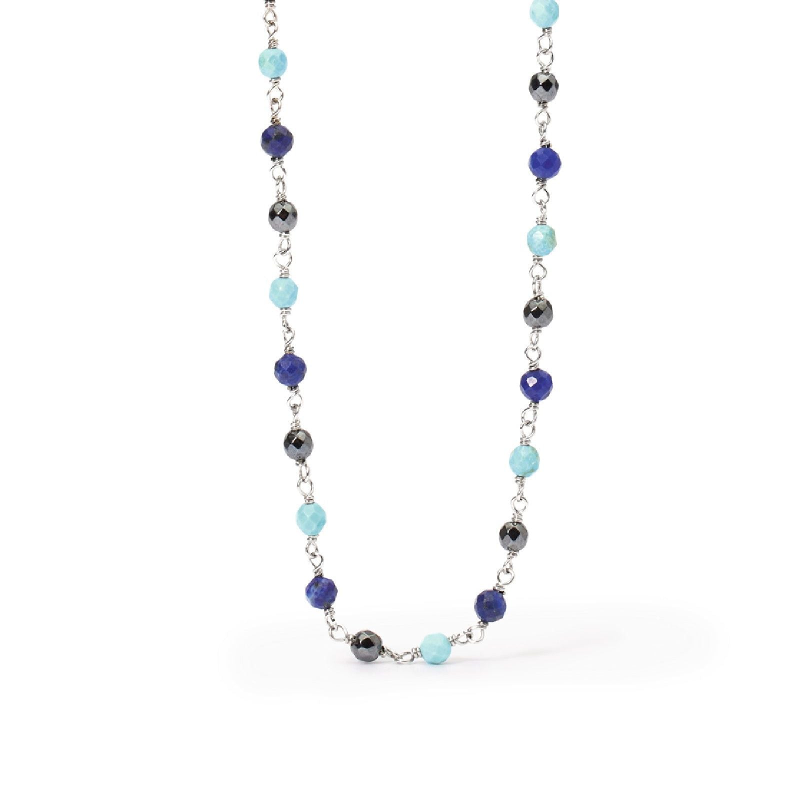collana uomo mabina giramondo argento con pietre preziose sui toni del blu 553689