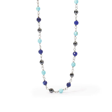 collana uomo mabina giramondo argento con pietre preziose sui toni del blu 553689