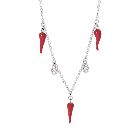 collana donna mabina over the luck in argento cornetti rossi e zirconi 553712