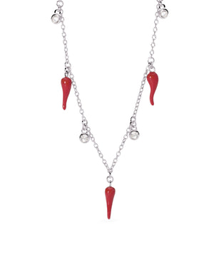 Collana girocollo da donna Mabina Over the Luck in argento 925 con cornetti rossi e zirconi bianchi 553712