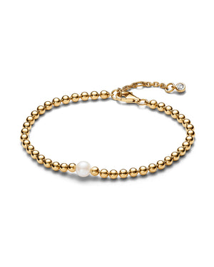 Bracciale catena da donna Pandora Timeless in lega metallica dorata 14kt con perla d'acqua dolce e sfere 563173C01