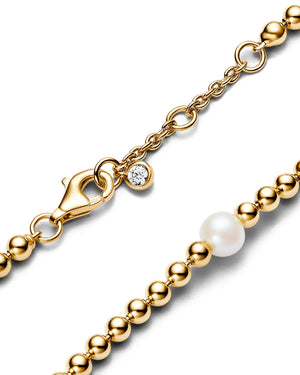 Bracciale catena da donna Pandora Timeless in lega metallica dorata 14kt con perla d'acqua dolce e sfere 563173C01
