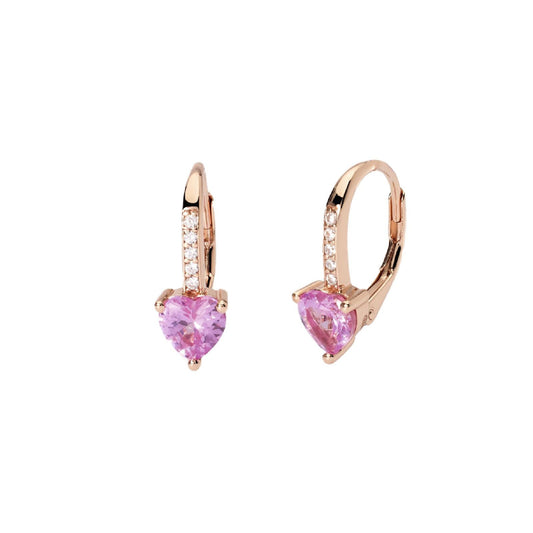 orecchini monachella donna mabina rouge in argento 925 placcato oro rosa con tormalina sintetica rosa e zirconi 563750