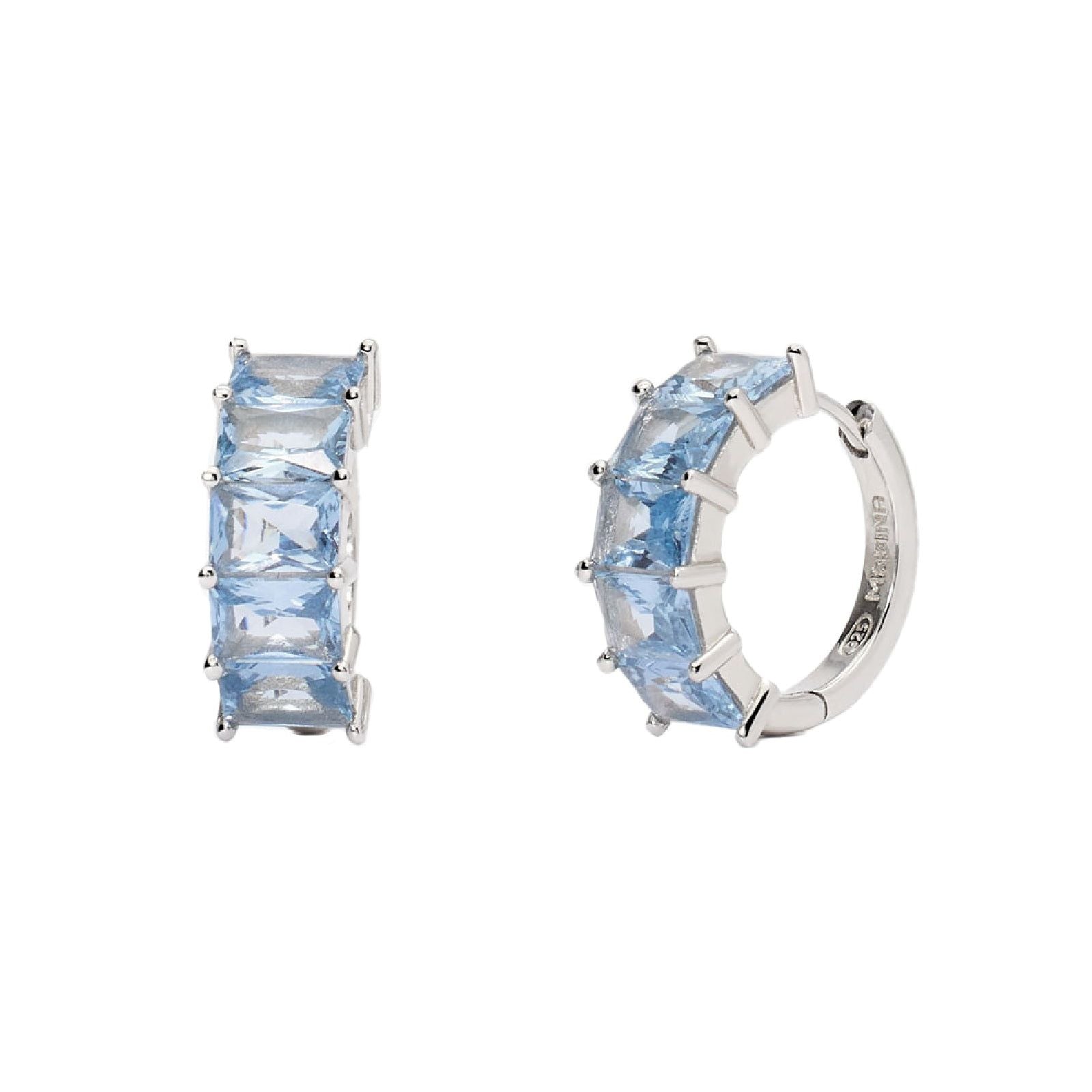 orecchini a cerchio donna mabina valentina argento 925 con acquamarina azzurra baguette 563752