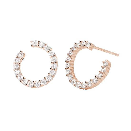 orecchini a cerchio donna mabina futurista in argento 925 placcato oro rosa con zirconi bianchi 563756