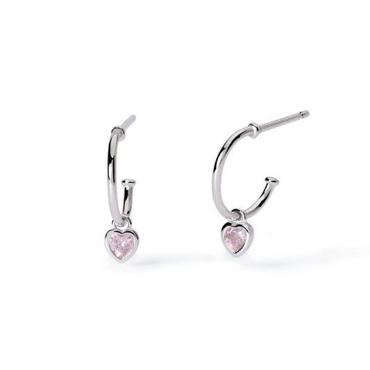 orecchini pendenti bambina mabina junior petit coeur con zircone a cuore rosa 563769