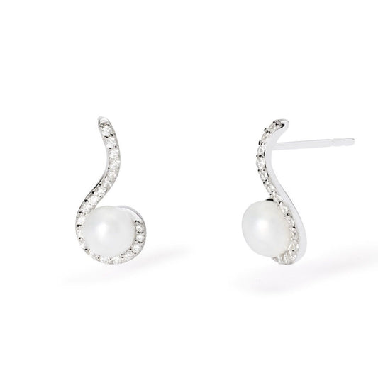 orecchini lobo donna mabina sinfonia in argento con perla e zirconi 563778