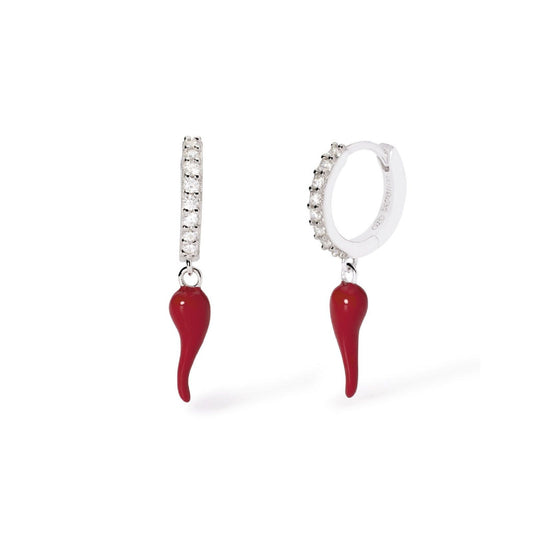 orecchini donna mabina over the luck in argento cornetti rossi e zirconi 563783