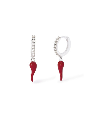 Orecchini pendenti da donna Mabina Over the Luck in argento 925 con cornetti rossi e zirconi bianchi 563783