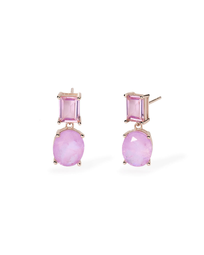 Orecchini pendenti da donna Mabina Santorini in argento 925 rosé con glass rosa e cristallo di rocca 563792