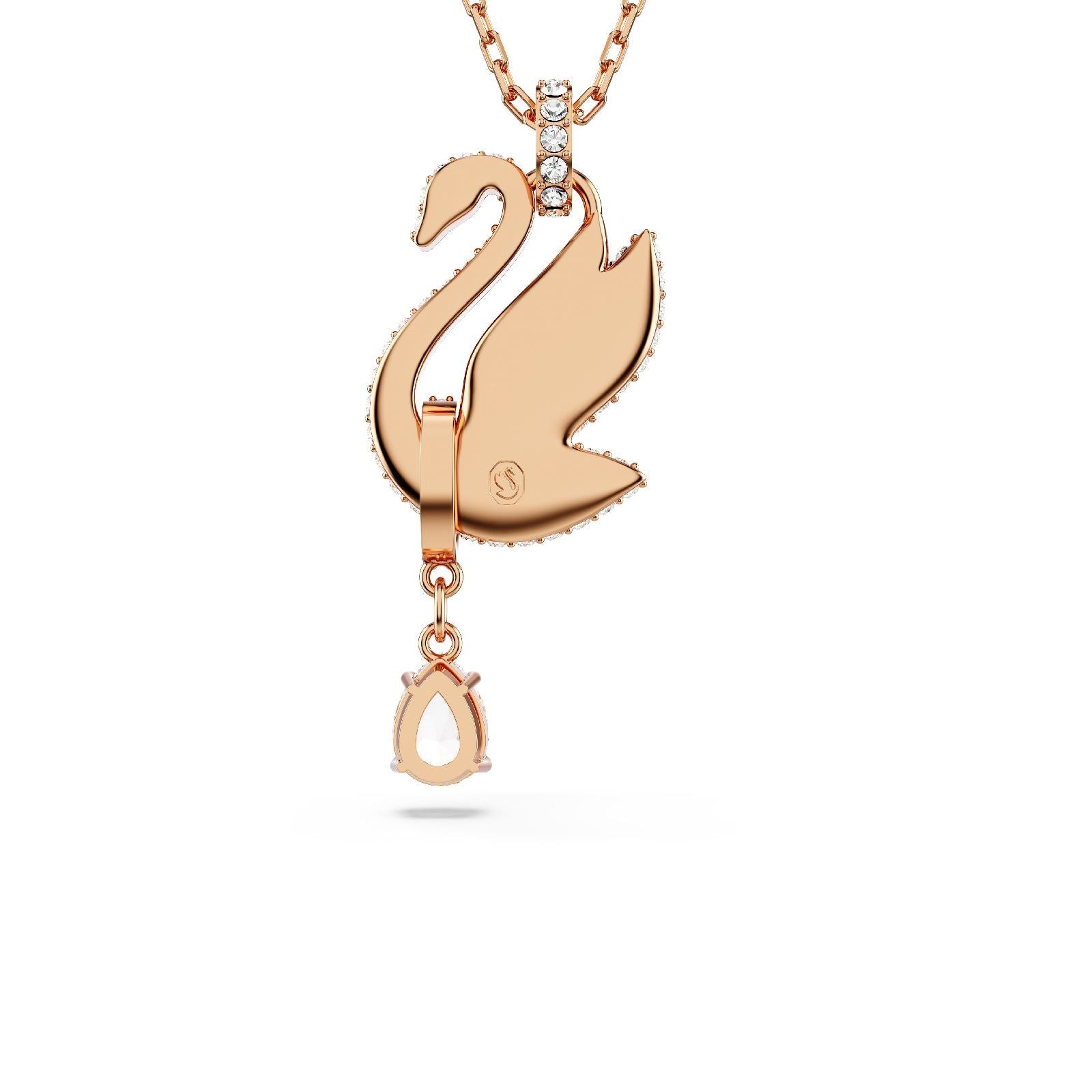 Collana donna Swarovski Swan placcata oro rosa con cigno e cristalli neri e a goccia 5678045-2
