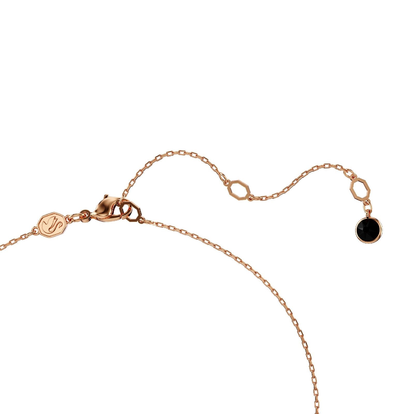 Collana donna Swarovski Swan placcata oro rosa con cigno e cristalli neri e a goccia 5678045-4