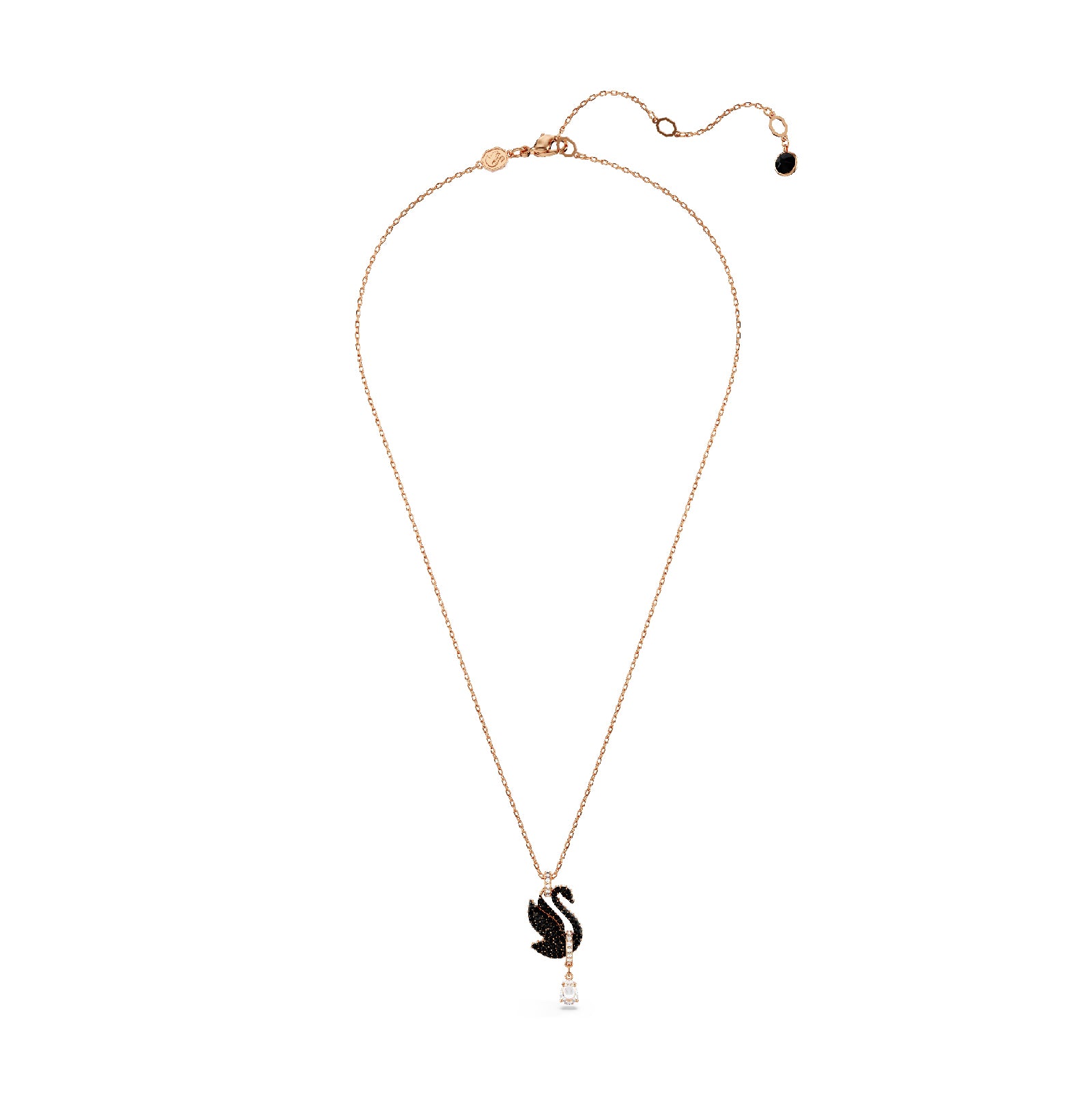 Collana donna Swarovski Swan placcata oro rosa con cigno e cristalli neri e a goccia 5678045