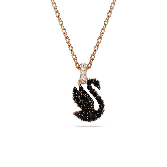 Collana donna Swarovski Swan placcata oro rosa con cigno e cristalli neri 5678046-1