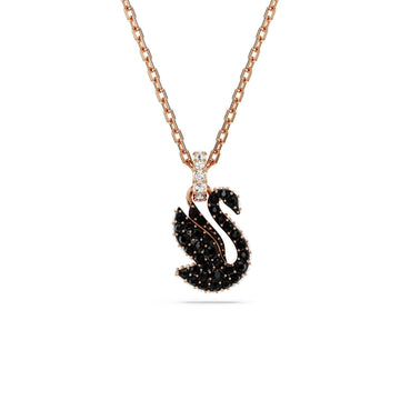 Collana donna Swarovski Swan placcata oro rosa con cigno e cristalli neri 5678046-1