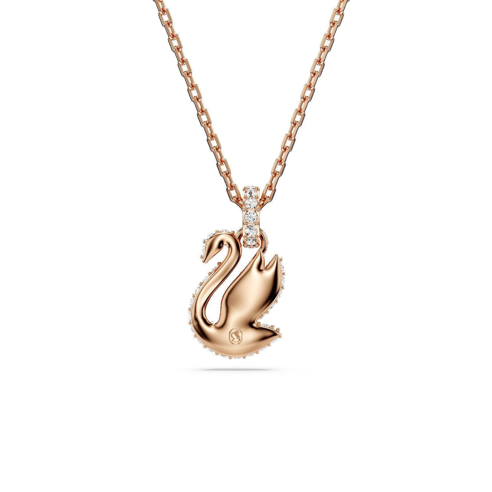 Collana donna Swarovski Swan placcata oro rosa con cigno e cristalli neri 5678046-2