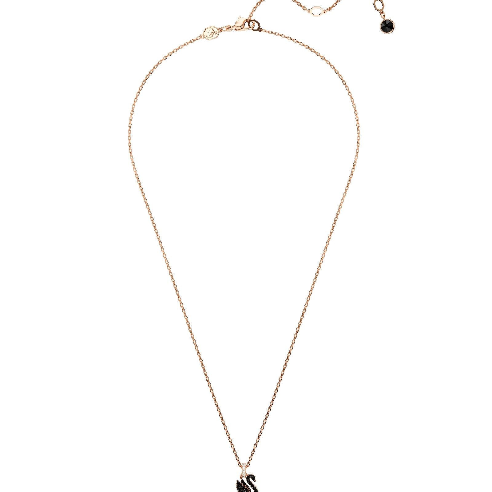 Collana donna Swarovski Swan placcata oro rosa con cigno e cristalli neri 5678046-3