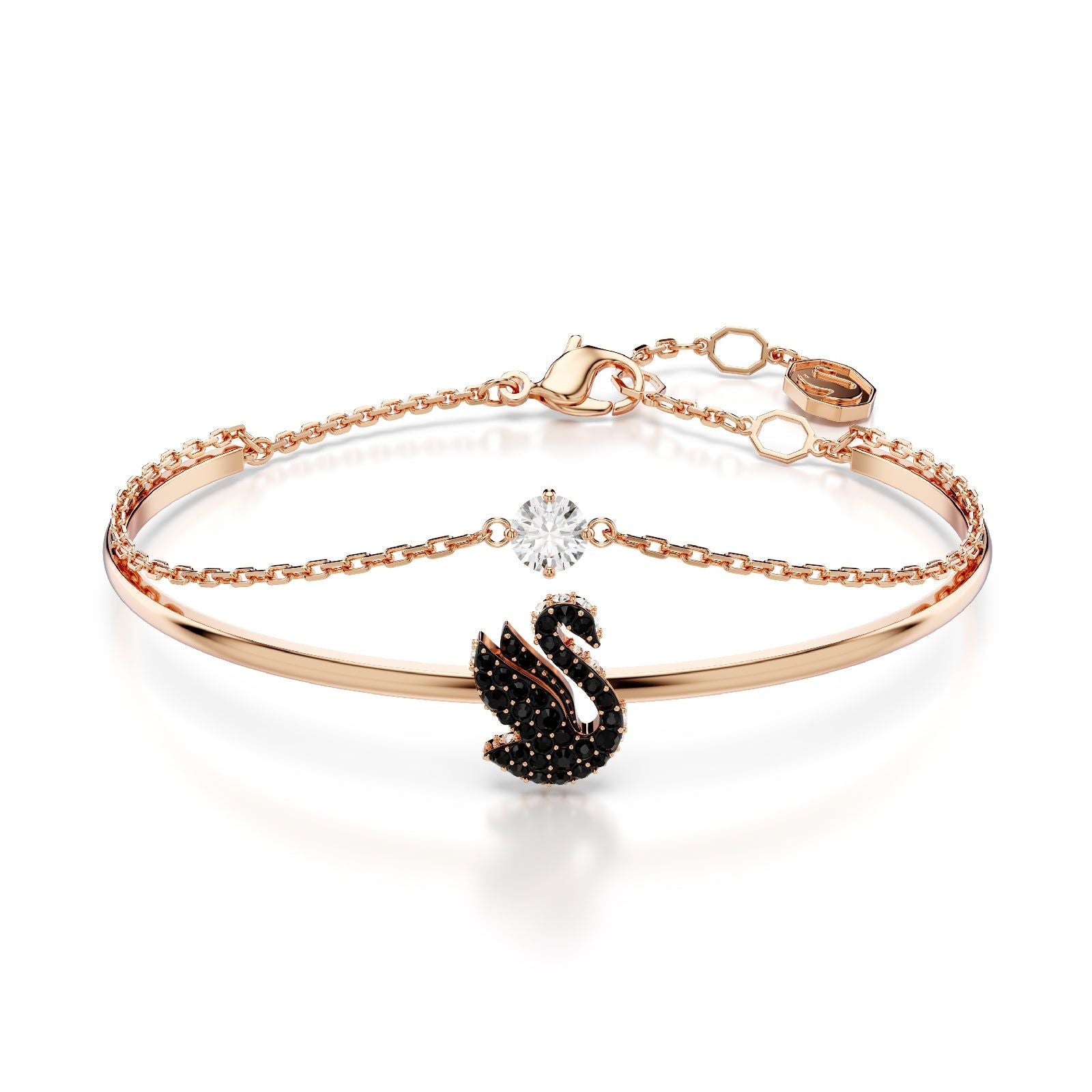 Bracciale donna Swarovski Swan placcata oro rosa con cigno cristalli neri e bianco 5678048-1