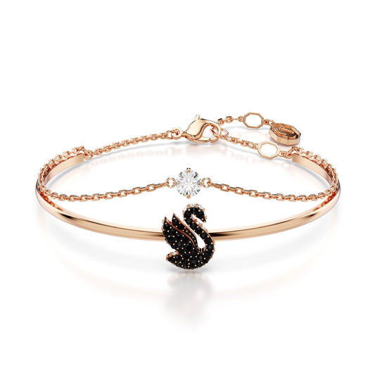 Bracciale donna Swarovski Swan placcata oro rosa con cigno cristalli neri e bianco 5678048-1