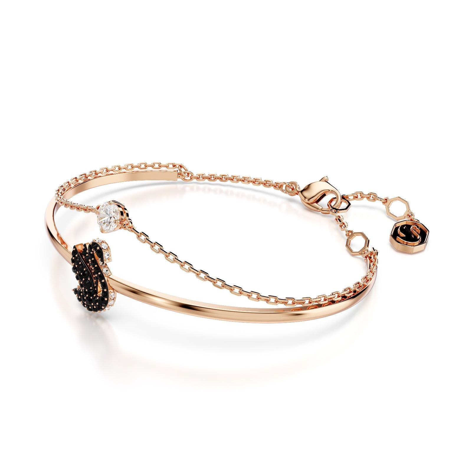 Bracciale donna Swarovski Swan placcata oro rosa con cigno cristalli neri e bianco 5678048-2